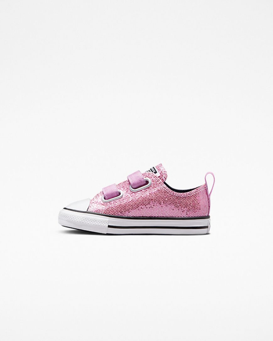 Tenis Converse Chuck Taylor All Star Easy-On Glitter Cano Baixo Menina Rosa Pretas | PT C058413